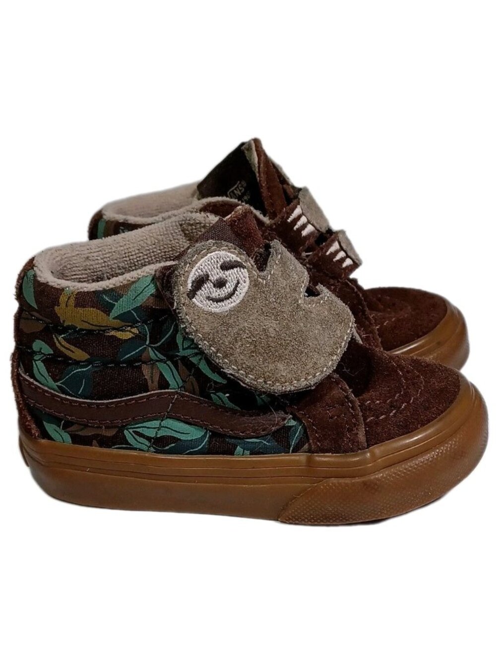 Van's Toddler Shoes Size 4.5 Hi-top Sloth Tropical Leaves Brown Suede